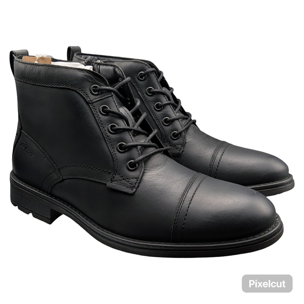 Clarks Emmet Zip Mens Black Distressed Leather Cap Toe Boots US 7 M